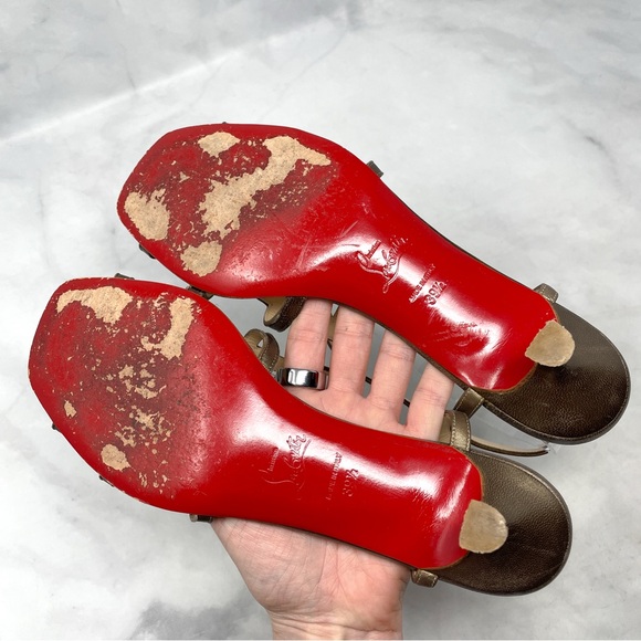 Christian Louboutin Metallic Geo Cutout Slingback Sandal Low Kitten Heels 39.5 - Picture 10 of 13